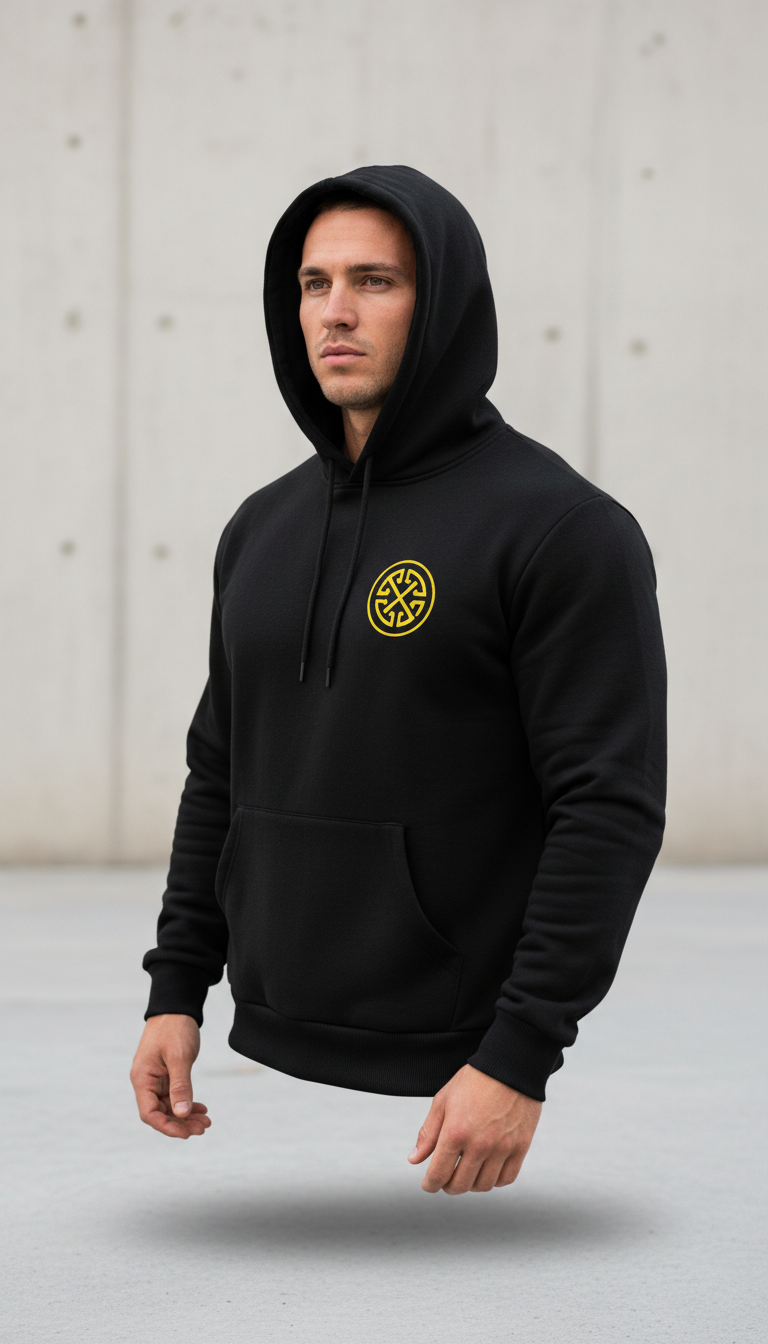 Felpa nera urban fit con stemma giallo